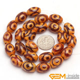 Tibetan Dzi Eyes Agates Olivary Rice Beads 15" Strand