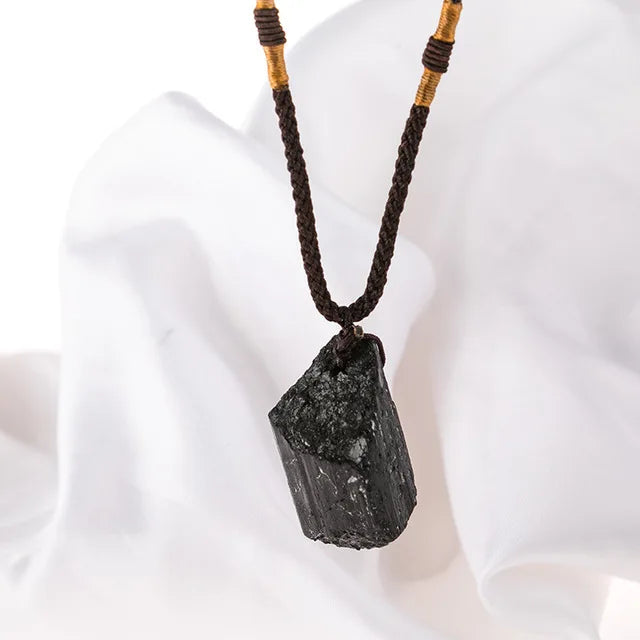 Natural Tourmaline Reiki Bead Pendant Raw Chakra Healing Stone Jewelry