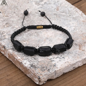 Tourmaline Nugget Beads Woven Bracelet Stone Braid Adjustable N0456AMI