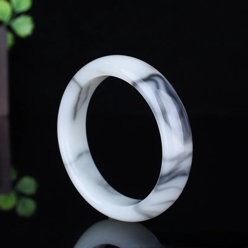 Natural Jade Bangle Bracelet Hand-Carved Charm Amulet Men Women