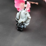Natural Jade Nine-Tailed Fox Pendant Necklace Beads Chinese Hand-Carved Charm