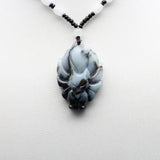 Natural Jade Nine-Tailed Fox Pendant Necklace Beads Chinese Hand-Carved Charm