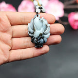 Natural Jade Nine-Tailed Fox Pendant Necklace Beads Chinese Hand-Carved Charm