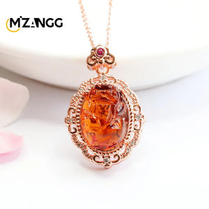 Amber PiXiu Necklace Lucky Amulet Healing Energy Jade Stone