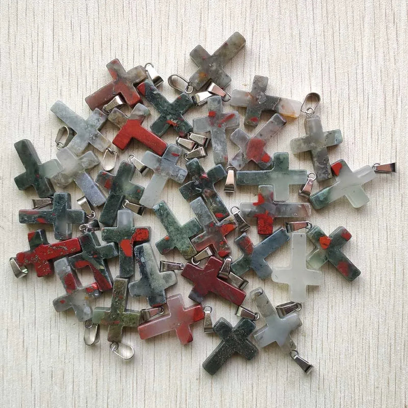 Natural Bloodstone Cross Pendants Charms for Jewelry Making Necklaces