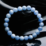 Natural Aquamarine Bracelet Men Women Round Beads Stone Aquamarine Stretch 7mm