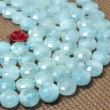 Natural Aquamarine Faceted Coin Loose Beads Semi Precious Stone