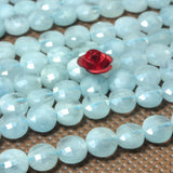 Natural Aquamarine Faceted Coin Loose Beads Semi Precious Stone