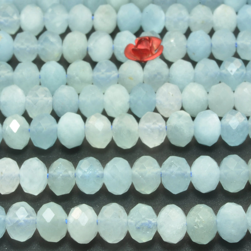 Natural Aquamarine Faceted Rondelle Loose Gemstones Jewelry Making