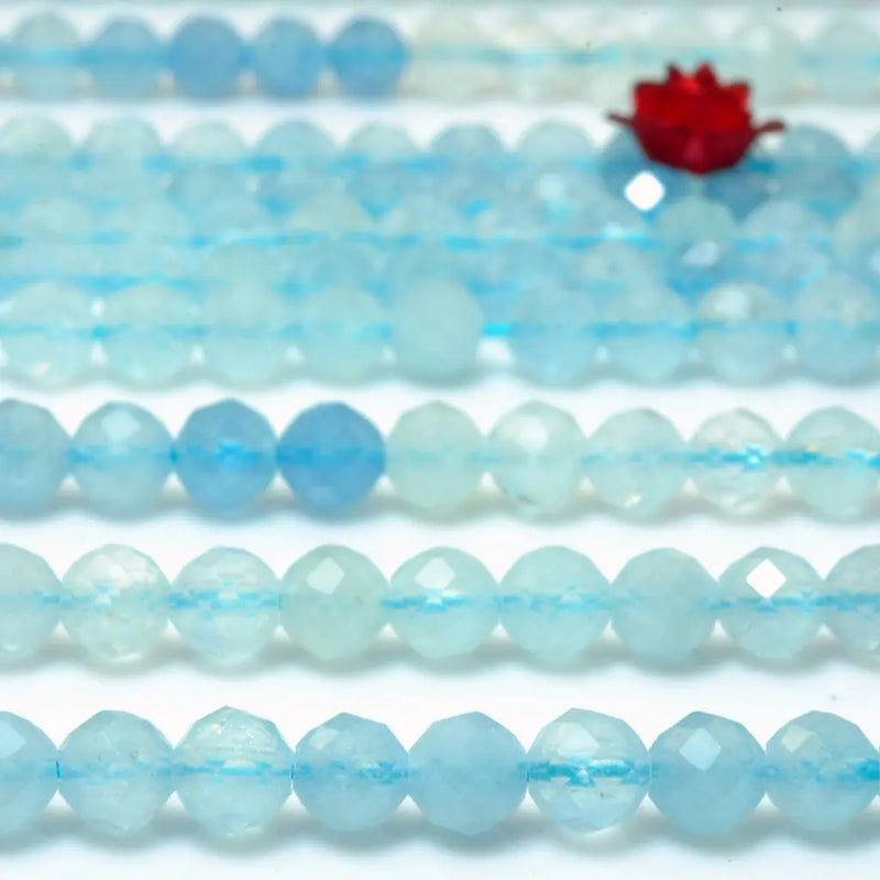 Natural Aquamarine Faceted Round Loose Beads Gemstone Bracelets Necklace DIY