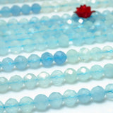 Natural Aquamarine Faceted Round Loose Beads Gemstone Bracelets Necklace DIY