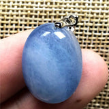 Natural Aquamarine Pendant Clear Crystal Silver 20x15x8mm Oval Beads