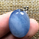 Natural Aquamarine Pendant Clear Crystal Silver 20x15x8mm Oval Beads