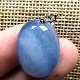Natural Aquamarine Pendant Clear Crystal Silver 20x15x8mm Oval Beads