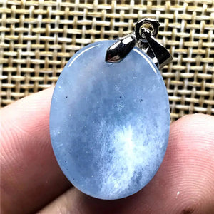 Natural Aquamarine Pendant Clear Crystal Silver 20x15x8mm Oval Beads