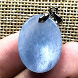 Natural Aquamarine Pendant Clear Crystal Silver 20x15x8mm Oval Beads