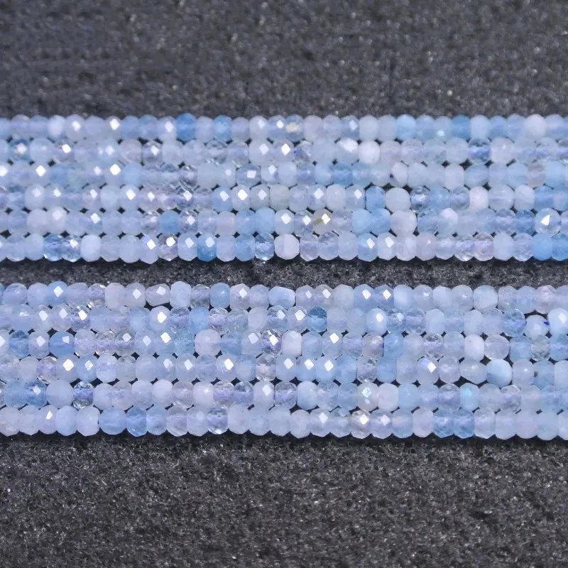 Faceted Aquamarine Rondelle Spacer Beads 15'' Women Gift