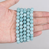 Aquamarine Stone Beads Bracelet Charm Jewelry 6 8 10 12mm Men Women