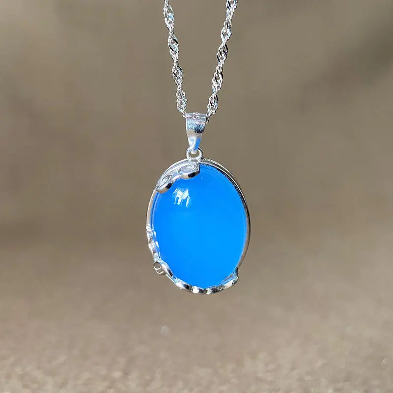 Chalcedony Clavicle Chain Pendant 925 Sterling Silver Necklace