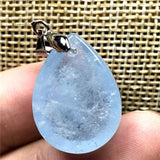 Natural Aquamarine Pendant Clear Crystal Silver Wealth Gift Jewelry