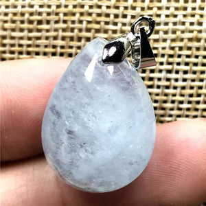 Natural Aquamarine Pendant Clear Crystal Silver Wealth Gift Jewelry