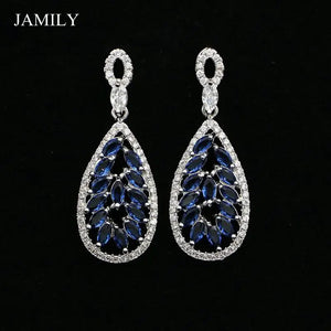 Cubic Zirconia Drop Earrings 925 Sterling Silver Bridal Jewelry