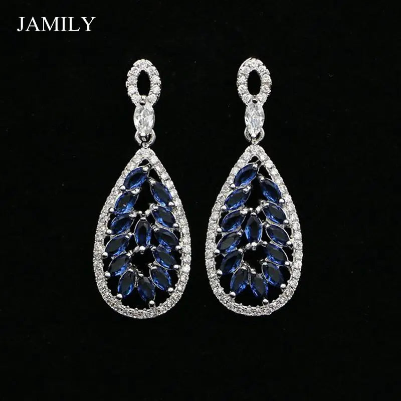 Cubic Zirconia Drop Earrings 925 Sterling Silver Bridal Jewelry