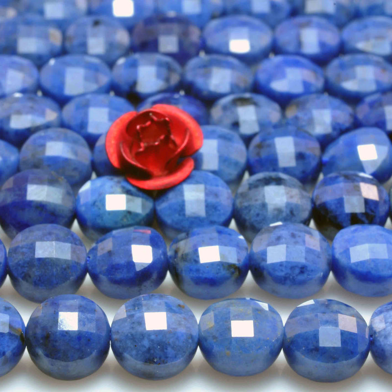 Natural Dumortierite Faceted Coin Beads Loose Gemstones for Jewelry Making