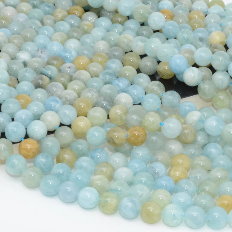 Natural Aquamarine + Heliodor Round Beads 8.2mm