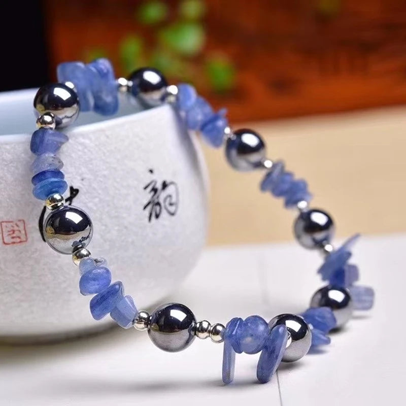 Kyanite Gemstone Gravel Bracelet Terahertz Beads Stretch