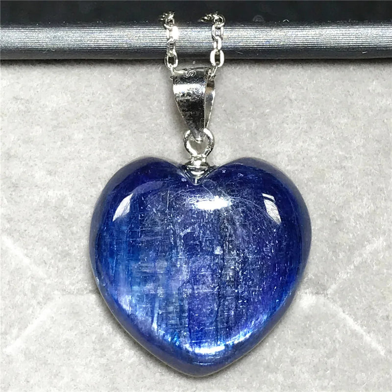 Kyanite Pendant Necklace 18x6mm Beads Cat Eye Gemstone