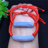 Lace Agates Stone Beaded Bracelet with Woven Stripe Pendant