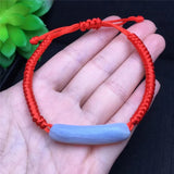 Lace Agates Stone Beaded Bracelet with Woven Stripe Pendant