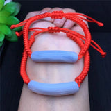 Lace Agates Stone Beaded Bracelet with Woven Stripe Pendant