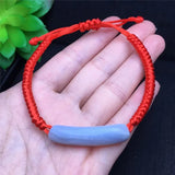 Lace Agates Stone Beaded Bracelet with Woven Stripe Pendant