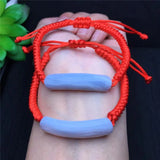 Lace Agates Stone Beaded Bracelet with Woven Stripe Pendant