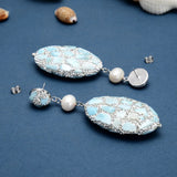 Larimar Pearl Stud Earrings with Rhinestone Pave for Women