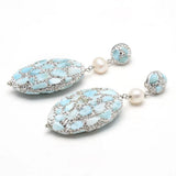 Larimar Pearl Stud Earrings with Rhinestone Pave for Women