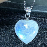 Heart Moonstone Crystal Pendant Jewelry Love Healing Stone Beads Silver Chains