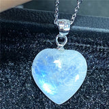 Heart Moonstone Crystal Pendant Jewelry Love Healing Stone Beads Silver Chains