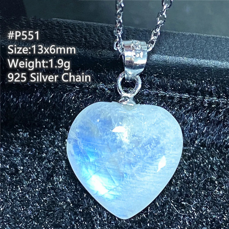 Heart Moonstone Crystal Pendant Jewelry Love Healing Stone Beads Silver Chains
