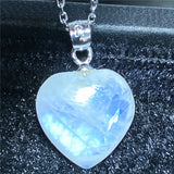 Heart Moonstone Crystal Pendant Jewelry Love Healing Stone Beads Silver Chains