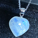 Heart Moonstone Crystal Pendant Jewelry Love Healing Stone Beads Silver Chains