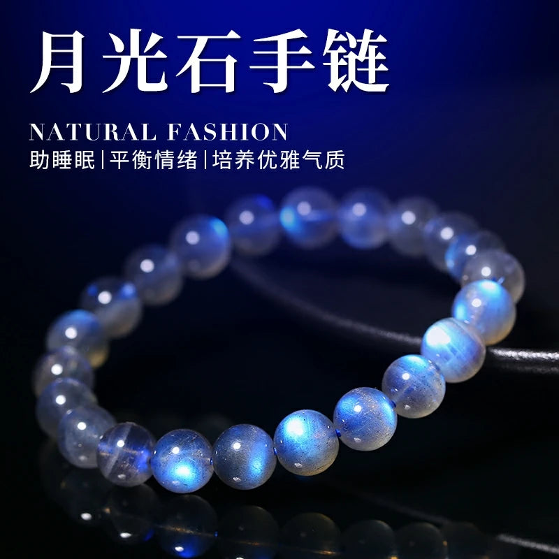 Labradorite Crystal Bracelet Clear Round Beads Grey Moonstone 7mm 8mm 9mm