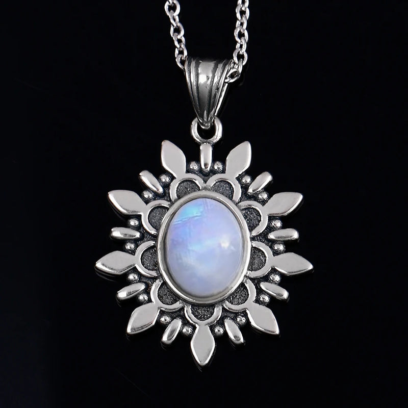 Natural Light Moonstone Pendant Vintage Style S925 Sterling Silver Jewelry