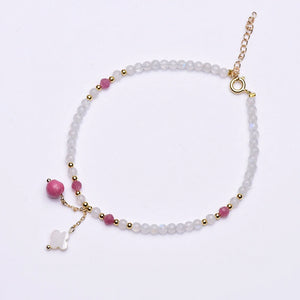 Moonstone Tourmaline Pendant Anklet Four Leaf Clover Ankle Chain