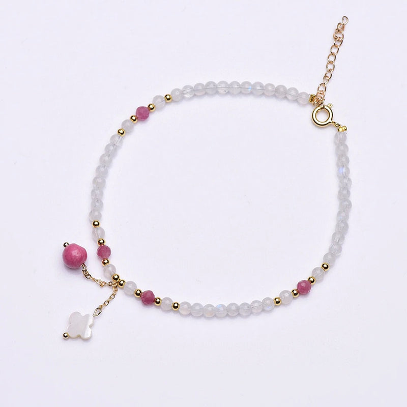 Moonstone Tourmaline Pendant Anklet Four Leaf Clover Ankle Chain