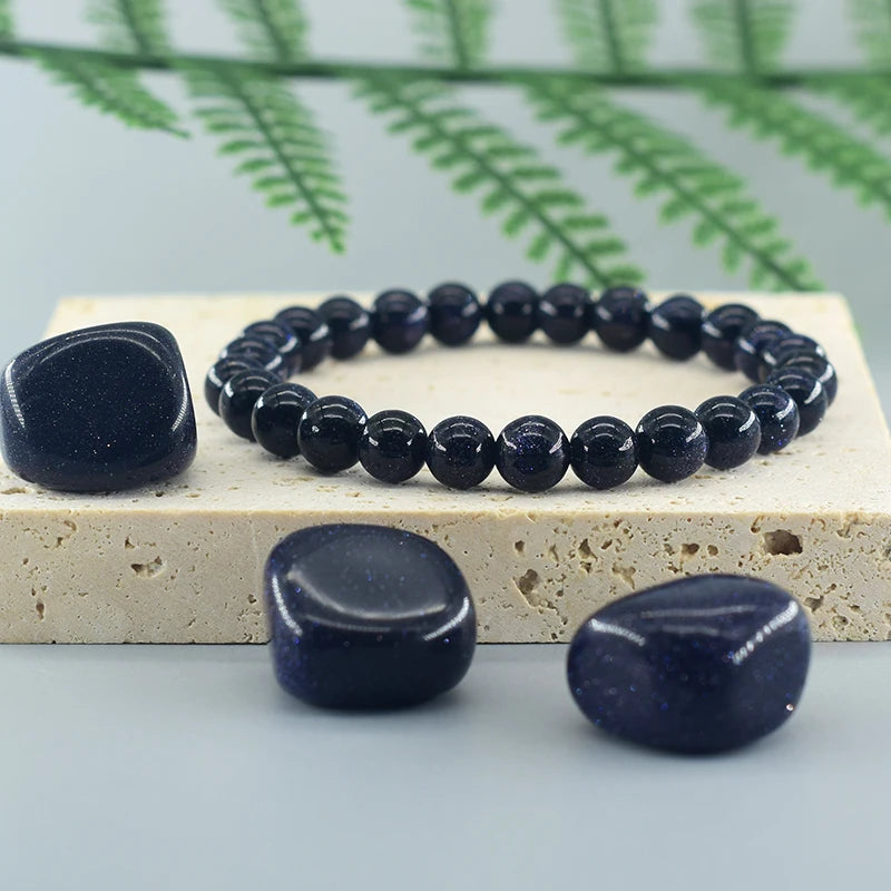 Natural Sand Stone Round Beads Bracelet for Men and Women