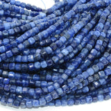 Natural Sodalite Edge Faceted Cube Bead 4mm