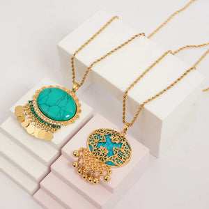 Stone Pendant Necklace Plated Tassels Slid Chain Stone Necklace